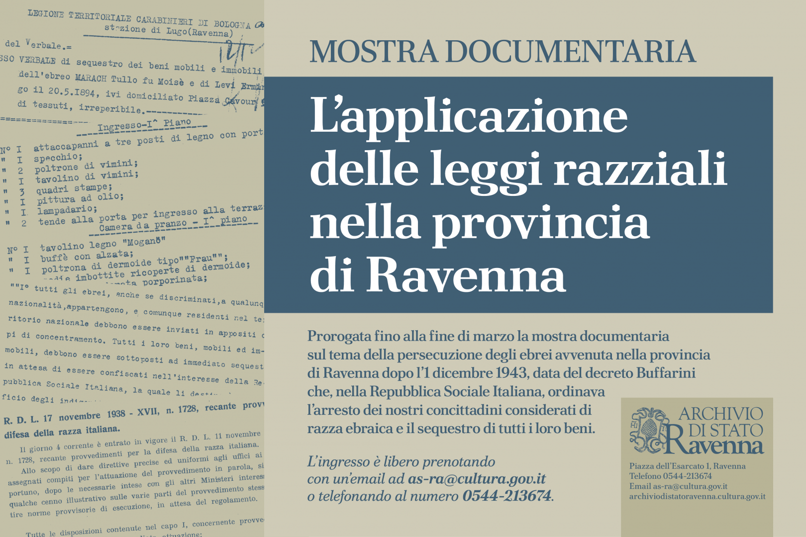Leggi razziali a Ravenna, prorogata la mostra documentaria