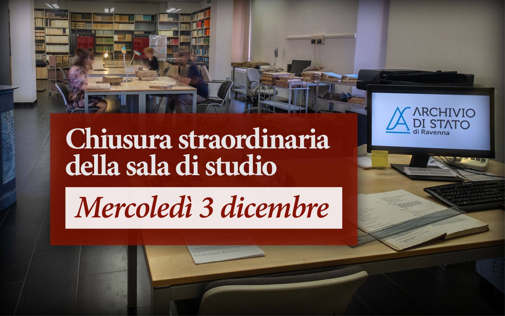 Mercoledì 3/12 chiusura straordinaria della sala di studio